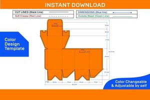 Auto bottom closer box dieline template and 3D box design Color Design Template vector