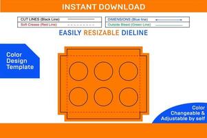 6 6 agujero insertar magdalena cajas, único 6 6 agujero insertar caja dieline modelo color diseño modelo vector