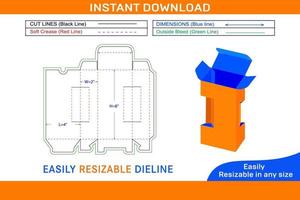 Paper cut box dieline template and 3d render file Box dieline and 3D box vector