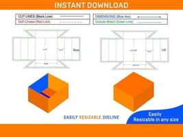 Self locking food tray box dieline template Box dieline and 3D box vector