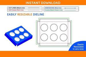 6 hole insert cupcake boxes, Unique 6 hole insert box Dieline template Box dieline and 3D box vector