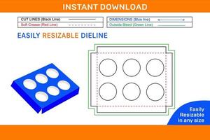 6 hole insert cupcake boxes, Unique 6 hole insert box Dieline template Box dieline and 3D box vector