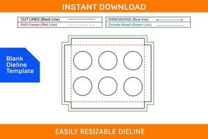 6 hole insert cupcake boxes, Unique 6 hole insert box Dieline template Blank dieline template vector