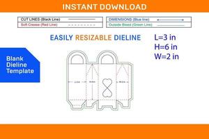 Candy gift bag with heart window and handle dieline template Blank dieline template vector