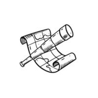 Binoculars and map. Hand dawn retro engraving style. Doodle art. vector