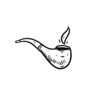 Smoke pipe. Hand drawn black color vector art. Doodle icon.