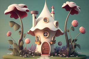 Animated 3d house with mushroom concept created by Teknology photo