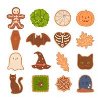 Set of Halloween cookies top view isolated on white background. Vector graphics.