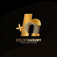 Luxury Gold letter H logos. Vintage decorative design. vector
