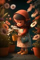 the girl is in the flower garden made by technology photo