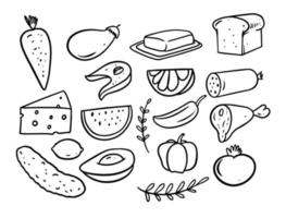 Hand drawn black color eat and food objects set. vector