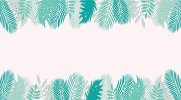 Frame of tropical leaves in green tones with space for text, presentation in the middle. Vector background. Summer