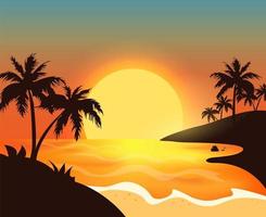 sunset over the ocean, palm trees in the shade, vacation by the sea.vector vector