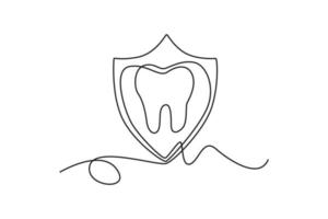 Continuous one-line drawing dental health insurance icon. Insurance concept single line draws design graphic vector illustration