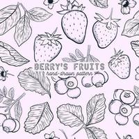 strawberry and blueberry seamless pattern. hand drawn sketch illustration. vector