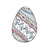 Hand drawn color doodle easter egg. Vector egg with ornament.