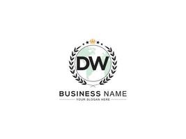 Initial Dw Logo Icon, Creative Three Star and Crown DW Circle Letter Logo Design vector