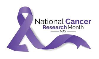 National Cancer Research Month observed in May. Lavender or violet color ribbon Cancer Awareness month. vector