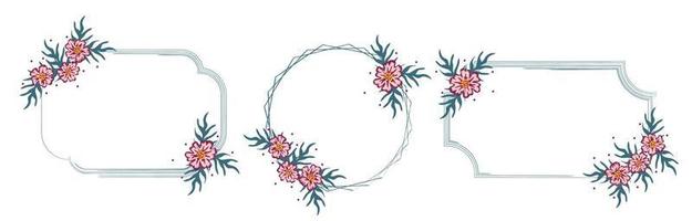 Set of floral frame with pink flowers vector