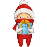 Watercolor hand drawn cute winter character png