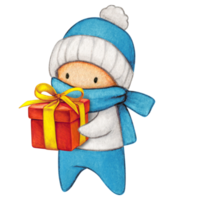 Watercolor hand drawn cute winter character png