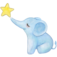 watercolor cute baby elephant with clouds and star png