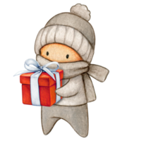 Watercolor hand drawn cute winter character png