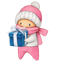 Watercolor hand drawn cute winter character png