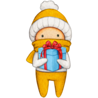 Watercolor hand drawn cute winter character png