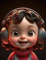 little girl listening to music made by technology photo