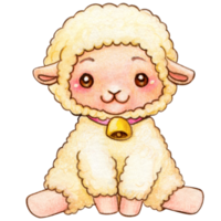 Watercolor cute cartoon lamb character png