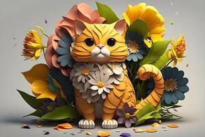 animado gato con flores alrededor creado por generativo ai tecnología foto