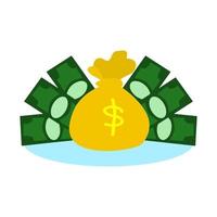 Yellow bag of money with dollar cash. vector