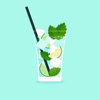 Glass of mojito with a straw in it. vector