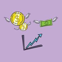 Finance growth illustration set. analyzing investments, celebrating financial success and money growth. Money increasing concept. Vector illustration. Financial freedom
