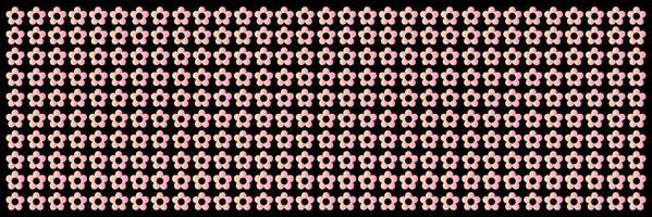 Horizontal border with floral pattern. Vector illustration. Dark background with small pink flowers in a row.