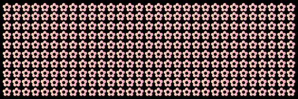 Horizontal border with floral pattern. Vector illustration. Dark background with small pink flowers in a row.