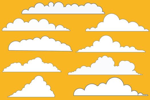 Cloud. Abstract white cloudy set isolated on yellow background. Vector illustration.
