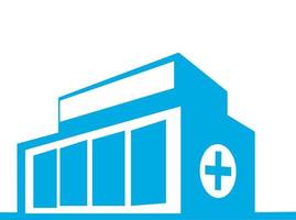 edificio hospital. en plano forma, en moderno azul color. icono vector logo ilustración