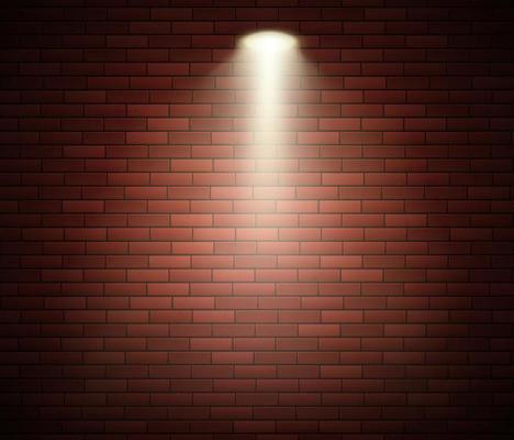 Spotlight against brick wall. Empty Studio decorated brick wall and spot of light. Vector illustration
