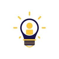 icon vector concept of user profile for job vacancies in sparkling and glowing light bulb in simple line style. Can used for social media, website, web, poster, mobile apps