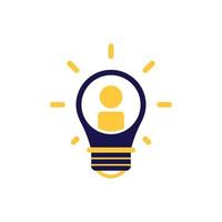 icon vector concept of user profile for job vacancies in sparkling and glowing light bulb in simple line style. Can used for social media, website, web, poster, mobile apps