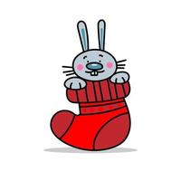 Color vector illustration of a bunny in a sock