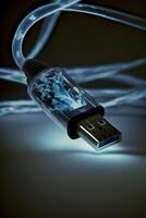 3d illustration of usb cable with led light, made by generative Ai technology photo