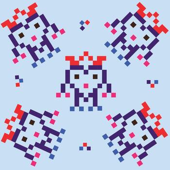 Pixel gaming pattern with little king character vector