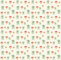 Hand drawn frog and mushroom seamless pattern with rain vector