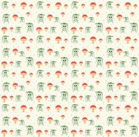 Hand drawn frog and mushroom seamless pattern with rain vector