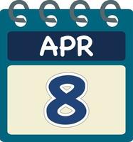 Flat icon calendar 8 of Apr. Date, day and month. Vector illustration . Blue teal green color banner. 8 Apr. 8th of Apr.