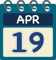 Flat icon calendar 19 of Apr. Date, day and month. Vector illustration . Blue teal green color banner. 19 Apr. 19th of Apr.