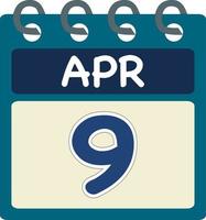 Flat icon calendar 9 of Apr. Date, day and month. Vector illustration . Blue teal green color banner. 9 Apr. 9th of Apr.